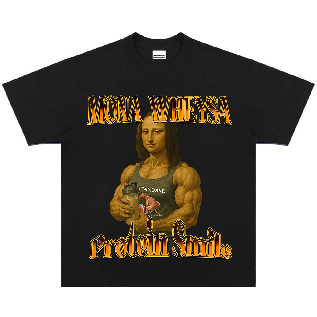 Mona Wheysa Protein Smile Tee | Vintage Washed Fitness Graphic T-Shirt | Gym Art Lover Streetwear
