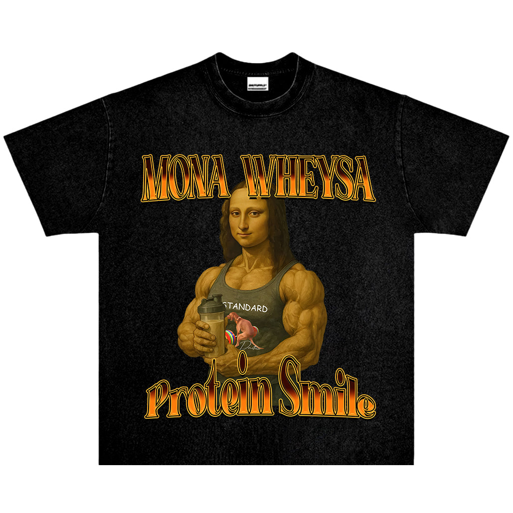Mona Wheysa Protein Smile Tee | Vintage Washed Fitness Graphic T-Shirt | Gym Art Lover Streetwear