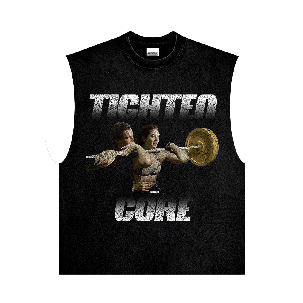 TIGHTEN CORE Gym Graphic Tee | Vintage Washed Fitness T-Shirt | Meme Workout Shirt