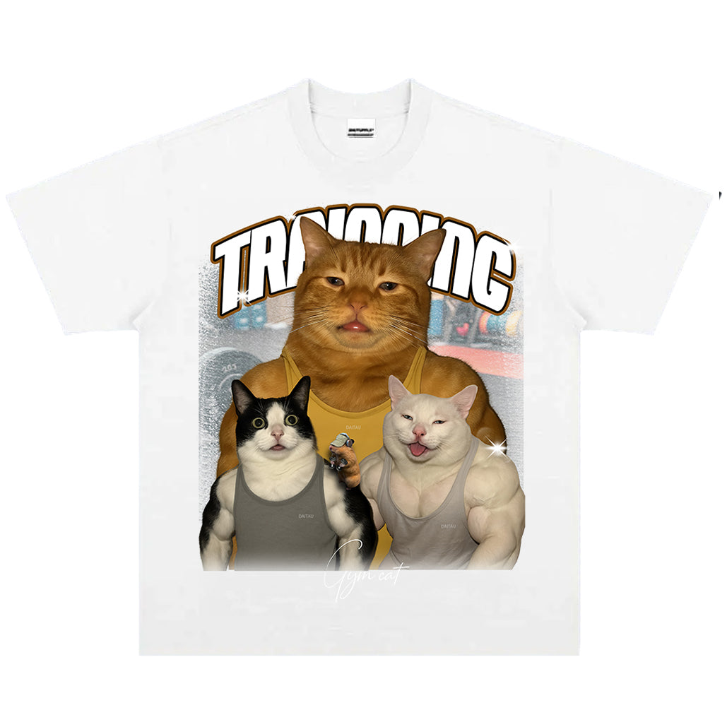 Gym Cat Training Squad Vintage Graphic T-Shirt | Funny Muscle Cats Workout Tee