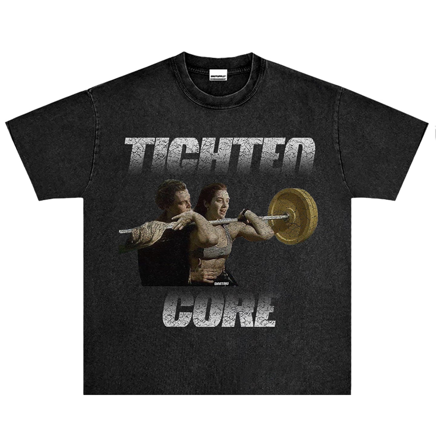 TIGHTEN CORE Gym Graphic Tee | Vintage Washed Fitness T-Shirt | Meme Workout Shirt