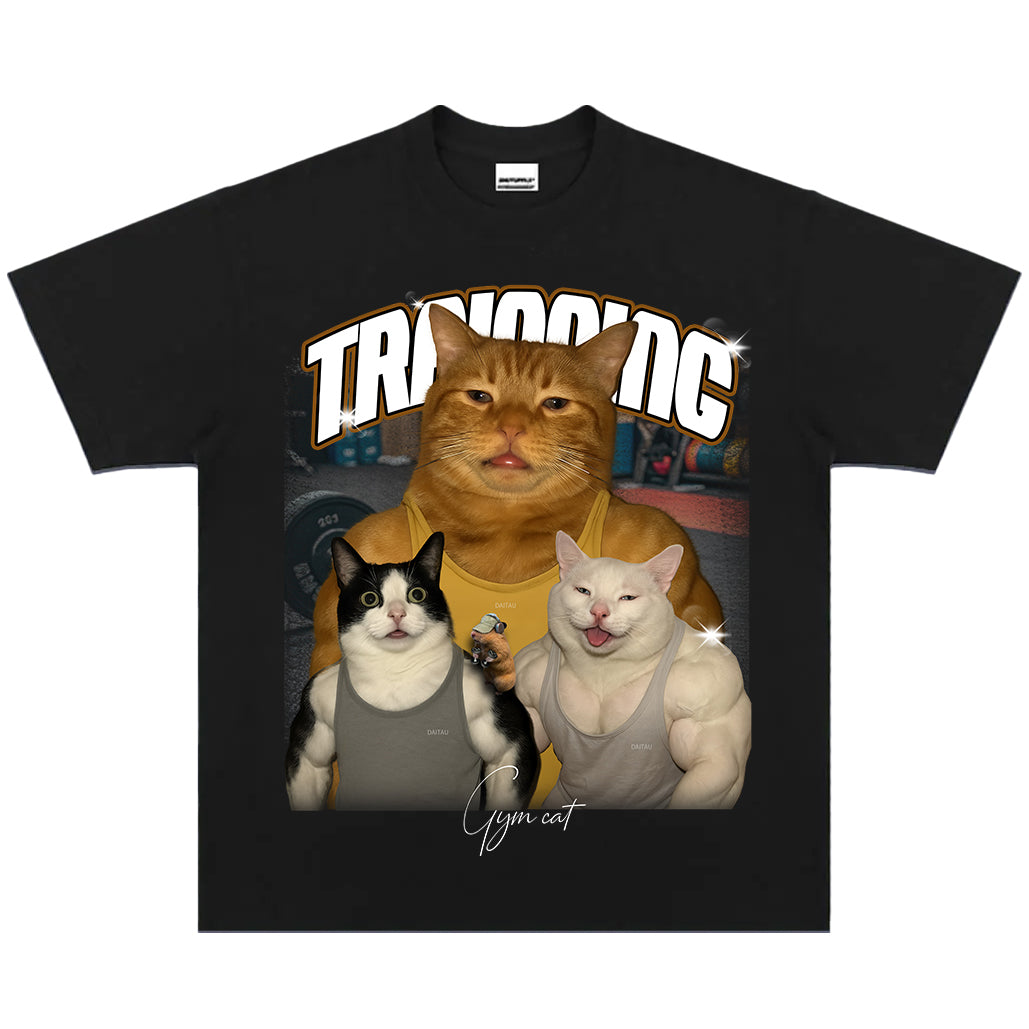 Gym Cat Training Squad Vintage Graphic T-Shirt | Funny Muscle Cats Workout Tee