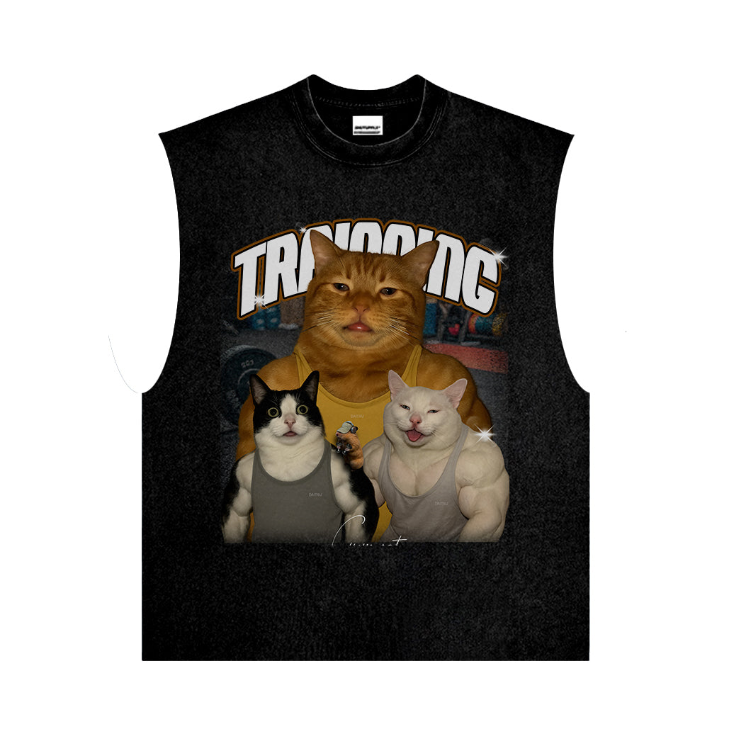 Gym Cat Training Squad Vintage Graphic T-Shirt | Funny Muscle Cats Workout Tee
